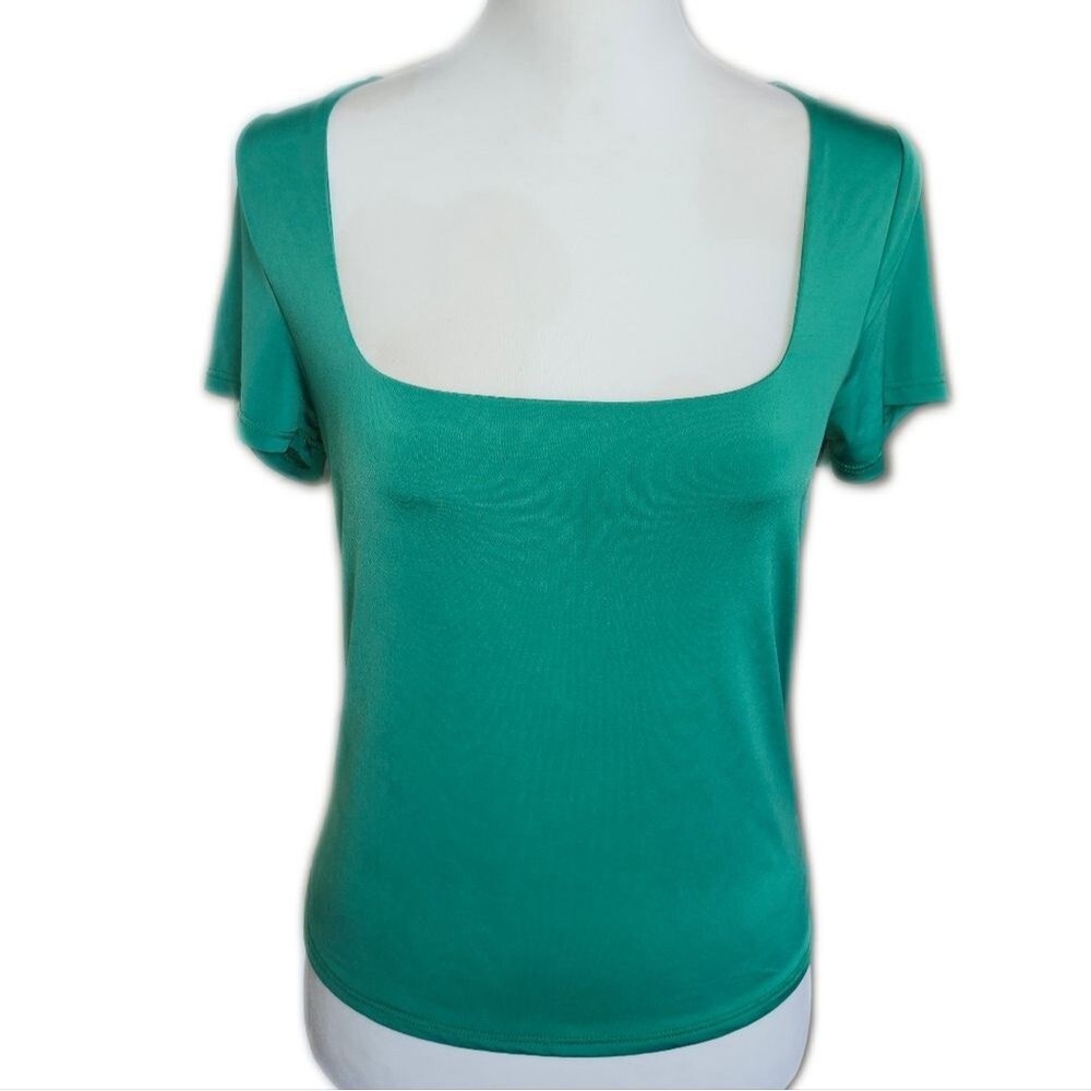 5/$55 Live In The Moment Square Neck Cap Sleeve Double Layer Silky Tee, L